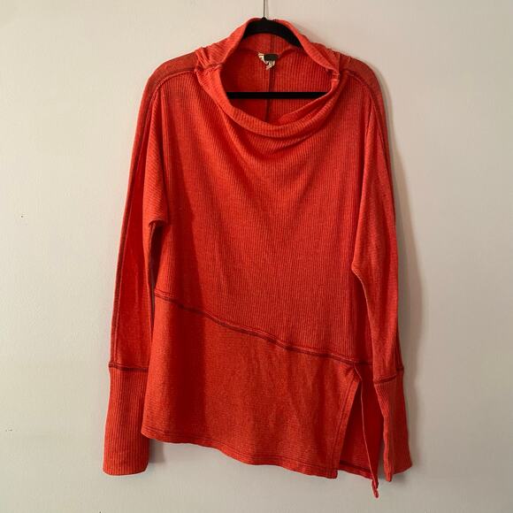 We The Free Women's size Medium Orange Pink Mockneck Oversized Top Bohemian - Picture 1 of 9